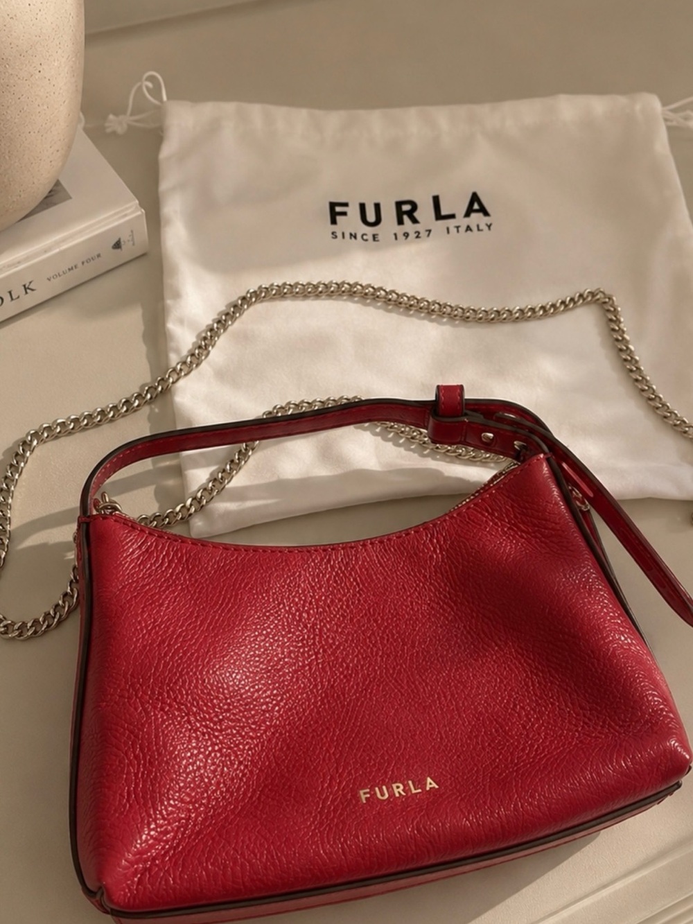 Furla Genuine Leather Convertible Chain Shoulder Bag